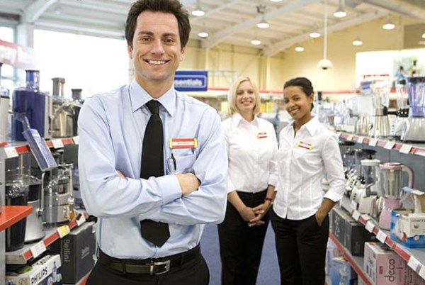 Salespeople wearing name tags
